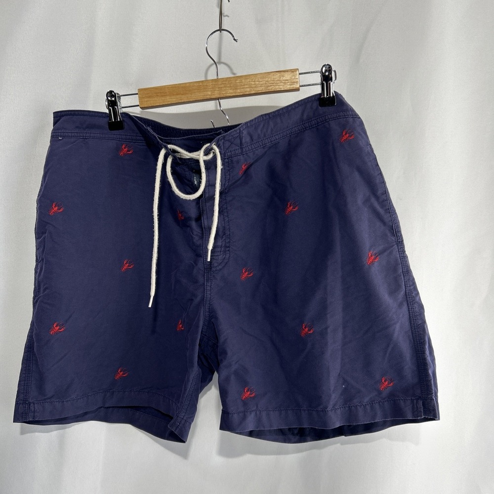Vintage Polo Ralph Lauren Mens Navy Blue Red Lobster Embroidered Swim Shorts XL